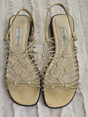 Metallic Gold Strappy Slingback Sandals by